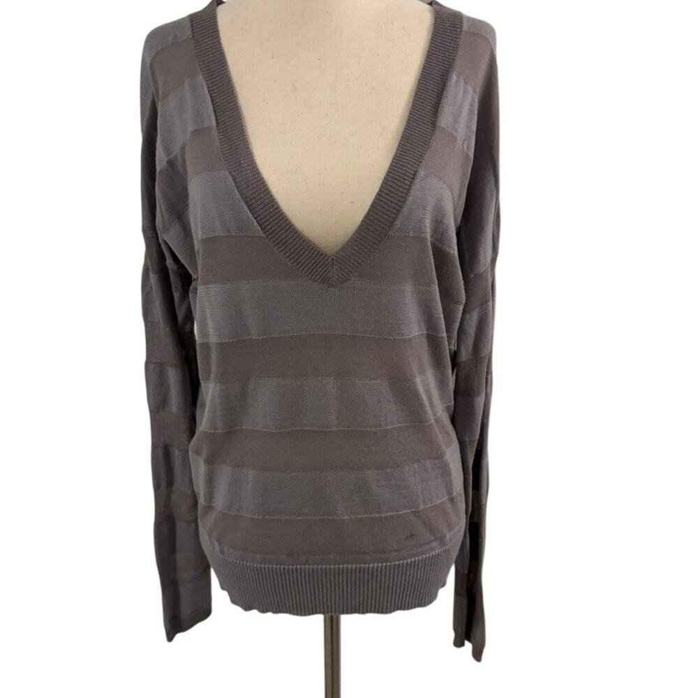 7 For All Mankind Womens Medium Merino Wool Blend V Neck Gray Sweater
